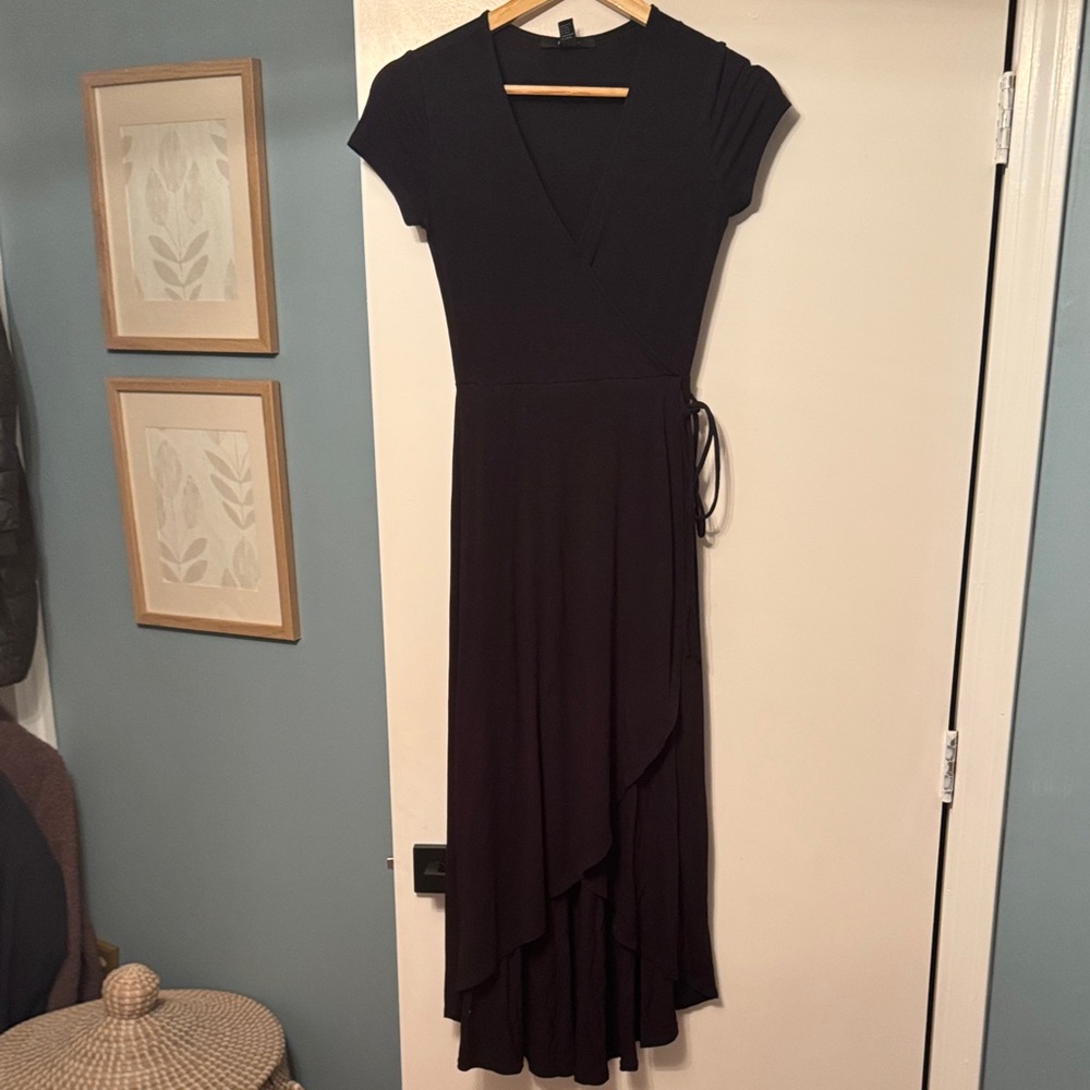 Forever 21 Black High-Low Wrap Midi Dress